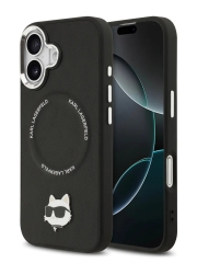 Karl Lagerfeld для iPhone 17 чехол PU NFT Choupette head Metal pin &amp; Camera Hard Black (MagSafe)