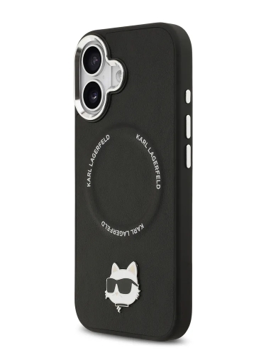 Karl Lagerfeld для iPhone 17 чехол PU NFT Choupette head Metal pin & Camera Hard Black (MagSafe)