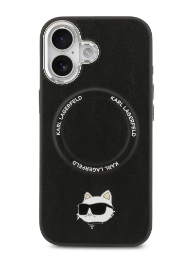 Karl Lagerfeld для iPhone 17 чехол PU NFT Choupette head Metal pin & Camera Hard Black (MagSafe)