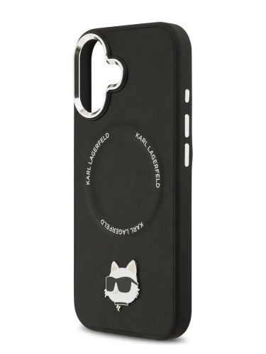 Karl Lagerfeld для iPhone 17 чехол PU NFT Choupette head Metal pin & Camera Hard Black (MagSafe)