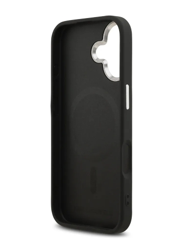 Karl Lagerfeld для iPhone 17 чехол PU NFT Choupette head Metal pin & Camera Hard Black (MagSafe)