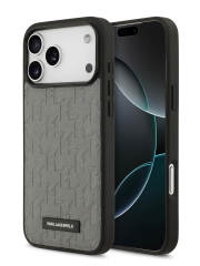 Karl Lagerfeld для iPhone 17 Pro Max чехол PU Saffiano Monogram Metal Plate logo Hard Grey (MagSafe)
