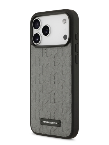 Karl Lagerfeld для iPhone 17 Pro Max чехол PU Saffiano Monogram Metal Plate logo Hard Grey (MagSafe)