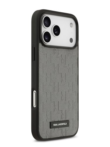 Karl Lagerfeld для iPhone 17 Pro Max чехол PU Saffiano Monogram Metal Plate logo Hard Grey (MagSafe)
