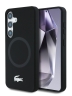 Lacoste для Galaxy S25 чехол Liquid silicone Silver Croc Metal logo Hard Black (MagSafe)