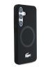 Lacoste для Galaxy S25 чехол Liquid silicone Silver Croc Metal logo Hard Black (MagSafe)