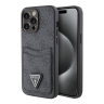 (Уценка) Guess для iPhone 15 Pro чехол PU 4G Double cardslot Triangle metal logo Hard Black