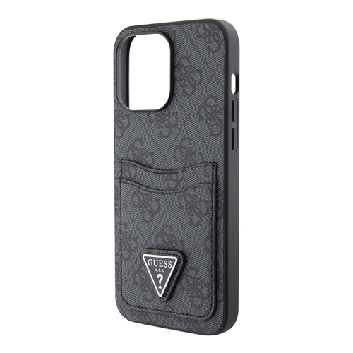 (Уценка) Guess для iPhone 15 Pro чехол PU 4G Double cardslot Triangle metal logo Hard Black