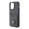 (Уценка) Guess для iPhone 15 Pro чехол PU 4G Double cardslot Triangle metal logo Hard Black