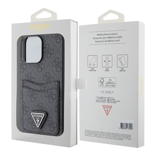 (Уценка) Guess для iPhone 15 Pro чехол PU 4G Double cardslot Triangle metal logo Hard Black