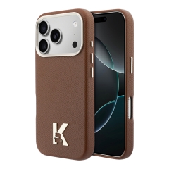 Karl Lagerfeld для iPhone 17 Pro Max чехол PU Full Wrapped K HEAD Metal logo & Cam Hard Brown (MagSafe)
