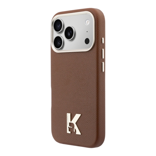 Karl Lagerfeld для iPhone 17 Pro Max чехол PU Full Wrapped K HEAD Metal logo & Cam Hard Brown (MagSafe)