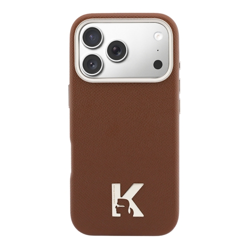 Karl Lagerfeld для iPhone 17 Pro Max чехол PU Full Wrapped K HEAD Metal logo & Cam Hard Brown (MagSafe)
