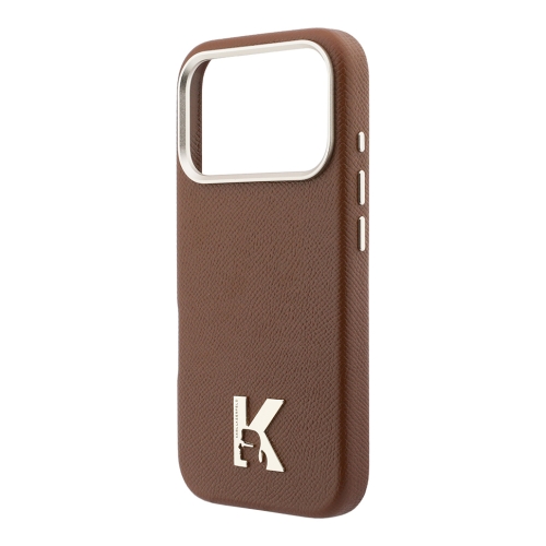 Karl Lagerfeld для iPhone 17 Pro Max чехол PU Full Wrapped K HEAD Metal logo & Cam Hard Brown (MagSafe)