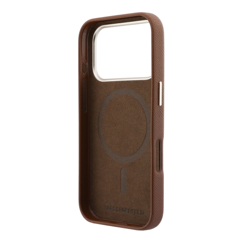 Karl Lagerfeld для iPhone 17 Pro Max чехол PU Full Wrapped K HEAD Metal logo & Cam Hard Brown (MagSafe)
