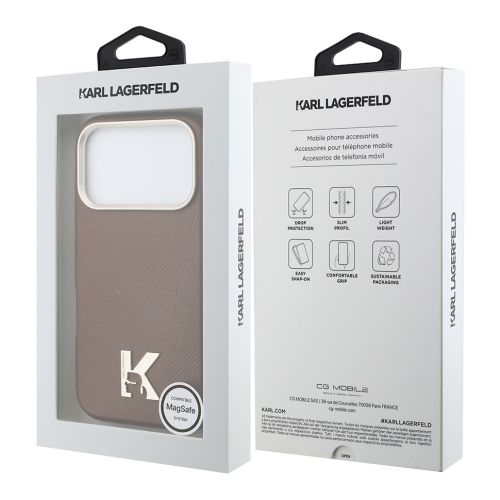 Karl Lagerfeld для iPhone 17 Pro Max чехол PU Full Wrapped K HEAD Metal logo & Cam Hard Brown (MagSafe)