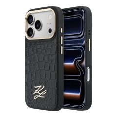 Karl Lagerfeld для iPhone 17 Pro чехол PU Glossy Croco Initials Metal logo&amp;Cam Hard Black (MagSafe)