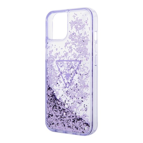 Чехол Guess Liquid glitter Triangle logo Hard Translucent для iPhone 14, фиолетовый