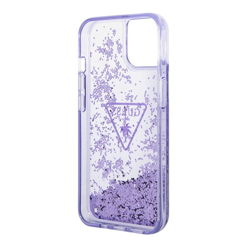 Чехол Guess Liquid glitter Triangle logo Hard Translucent для iPhone 14, фиолетовый