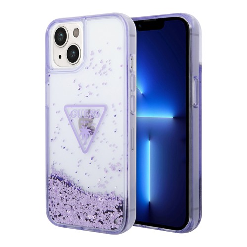 Чехол Guess Liquid glitter Triangle logo Hard Translucent для iPhone 14, фиолетовый