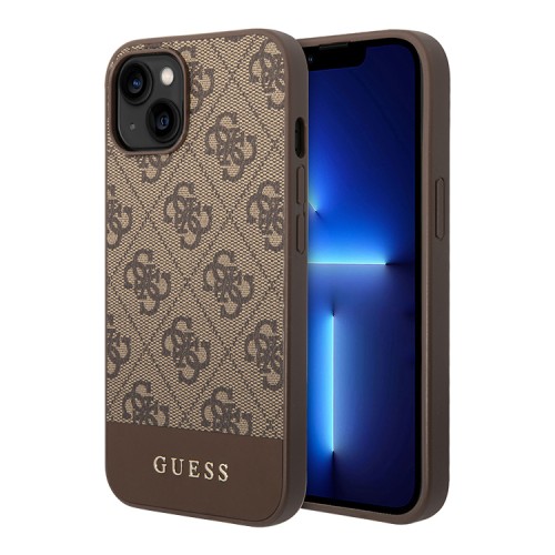 Чехол Guess PU 4G Bottom stripe Metal logo Hard для iPhone 13, коричневый