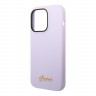 Чехол Guess Liquid Silicone Gold Metal logo для iPhone 14 Pro, фиолетовый