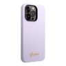 Чехол Guess Liquid Silicone Gold Metal logo для iPhone 14 Pro, фиолетовый