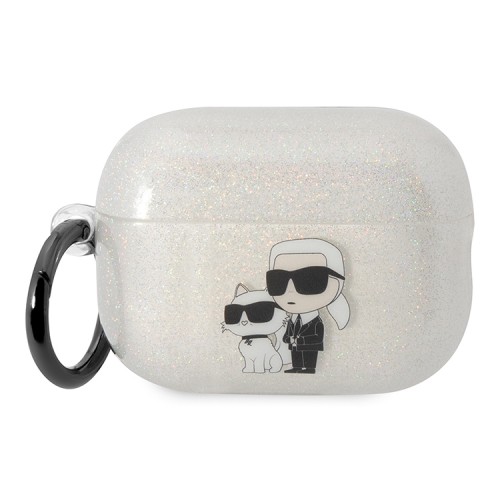 Чехол Lagerfeld TPU Glitters with ring NFT Karl & Choupette для Airpods Pro 2, прозрачный