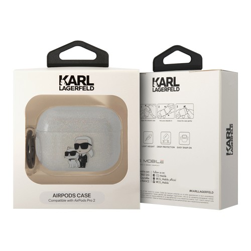 Чехол Lagerfeld TPU Glitters with ring NFT Karl & Choupette для Airpods Pro 2, прозрачный