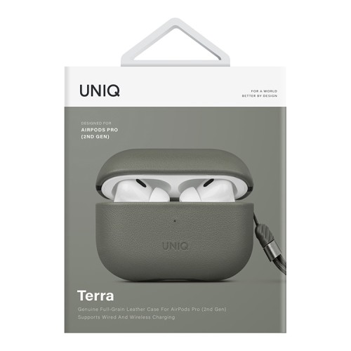 Чехол Uniq Terra Genuine Leather with handstrap для AirPods Pro 2, зеленый