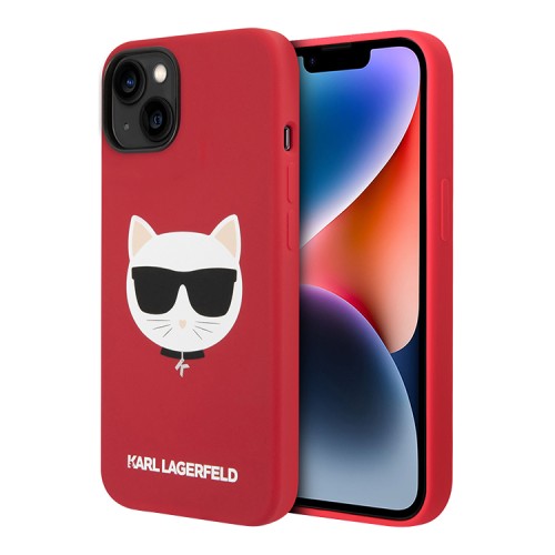 Чехол Lagerfeld Liquid silicone Choupette Hard для iPhone 14, красный (Magsafe)