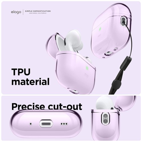 Чехол Elago Clear case with Round strap для AirPods Pro 2, Lavender