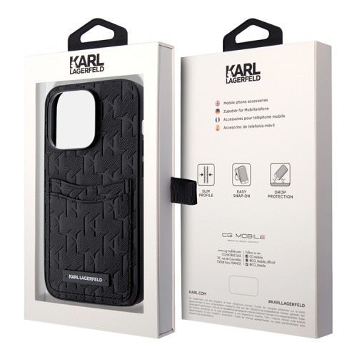 Чехол Lagerfeld PU Saffiano Monogram with Cardslot Hard для iPhone 14 Pro Max, черный