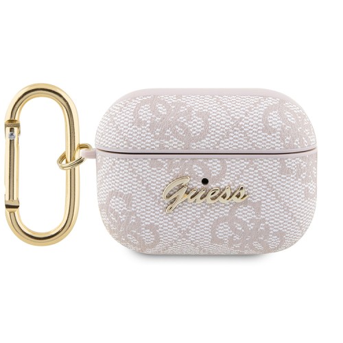 Чехол Guess PU leather 4G with metal logo с карабином для Airpods Pro 2, розовый