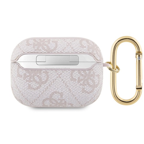 Чехол Guess PU leather 4G with metal logo с карабином для Airpods Pro 2, розовый