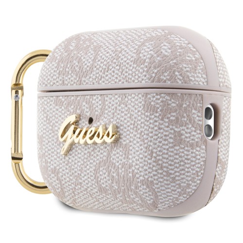 Чехол Guess PU leather 4G with metal logo с карабином для Airpods Pro 2, розовый