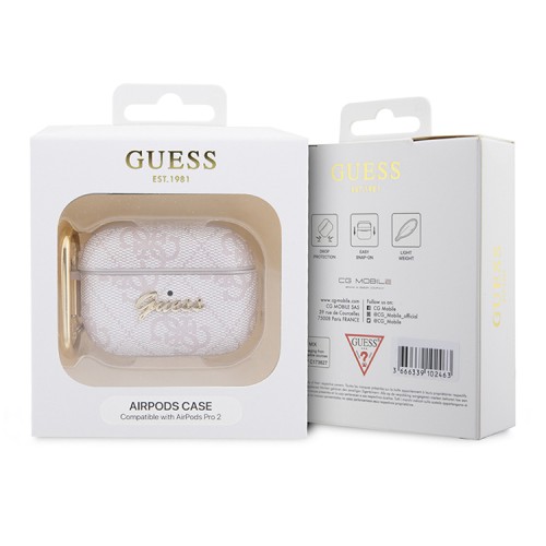 Чехол Guess PU leather 4G with metal logo с карабином для Airpods Pro 2, розовый