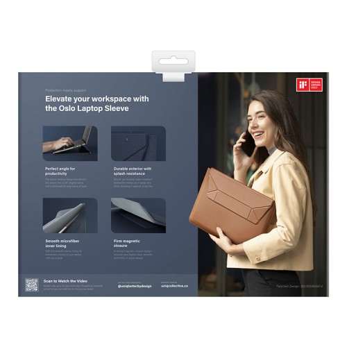 Uniq для ноутбуков 14" чехол Oslo V.2 PU leather Magnetic Laptop sleeve/foldable stand Navy Blue