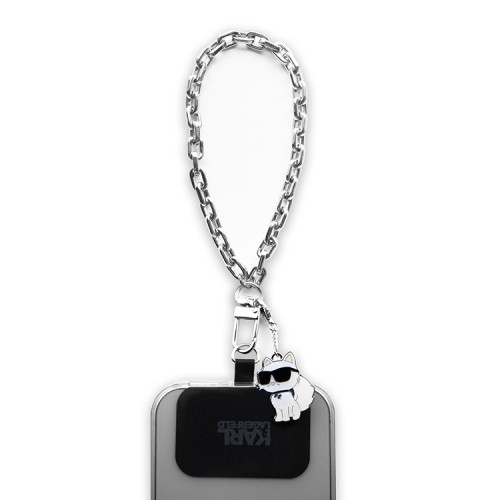 Karl Lagerfeld цепочка на кисть для телефона Wrist metal chain 13 cm + NFT Choupette metal charm Silver