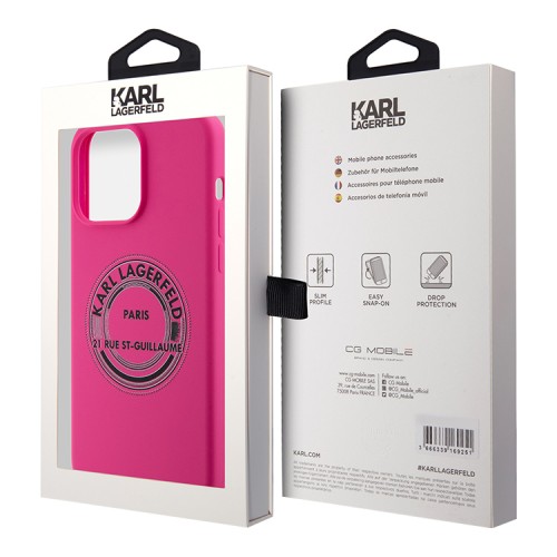 Karl Lagerfeld для iPhone 15 Pro чехол Liquid silicone RSG Elongated logo Hard Fuchsia