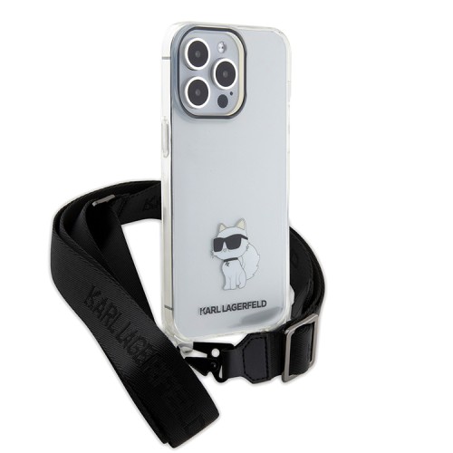 Karl Lagerfeld для iPhone 13 Pro Max чехол Crossbody PC/TPU NFT Choupette + Big Strap Hard Transparent