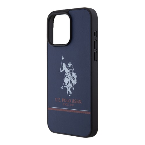 U.S. Polo для iPhone 15 Pro чехол PU Double horse logo and Stripes Hard Navy
