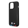 BMW для iPhone 15 Pro Max чехол M-Collection PU Hot stamp tricolor Hard Black (MagSafe)