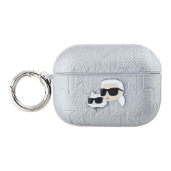 Karl Lagerfeld для Airpods Pro 2 чехол PU Saffiano Monogram with ring NFT Metal Head Karl&Choupette Silver