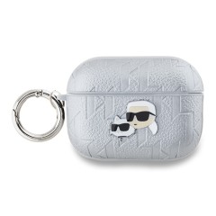 Karl Lagerfeld для Airpods Pro 2 чехол PU Saffiano Monogram with ring NFT Metal Head Karl&amp;Choupette Silver