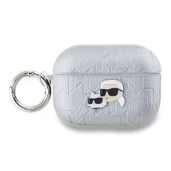 Karl Lagerfeld для Airpods Pro 2 чехол PU Saffiano Monogram with ring NFT Metal Head Karl&Choupette Silver