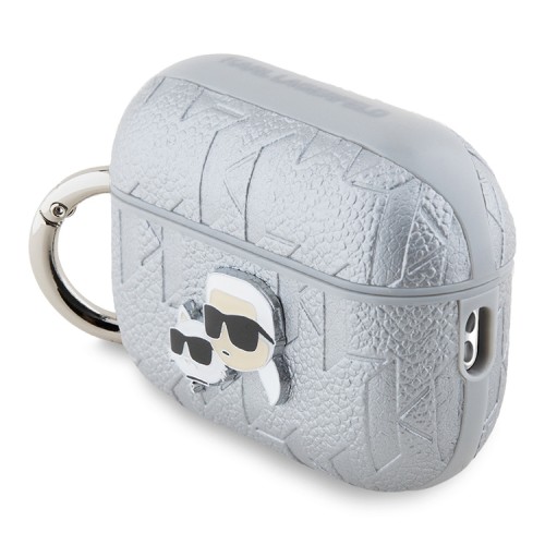 Karl Lagerfeld для Airpods Pro 2 чехол PU Saffiano Monogram with ring NFT Metal Head Karl&Choupette Silver