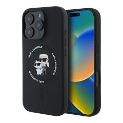 Karl Lagerfeld для iPhone 16 Pro Max чехол Liquid Silicone NFT Karl&amp;Choupette Black (MagSafe)
