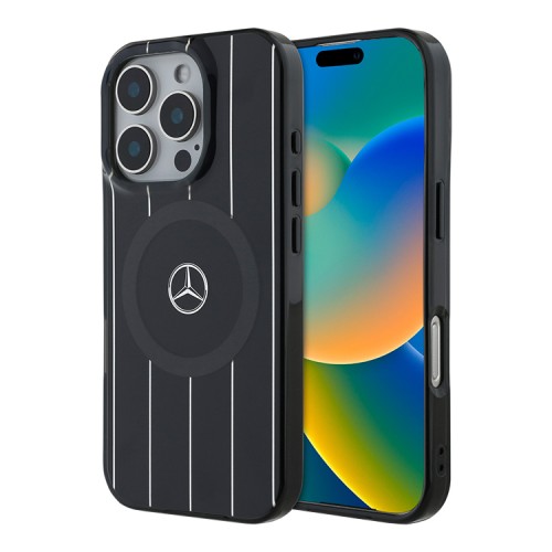 Mercedes для iPhone 16 Pro чехол PC/TPU Double layer Crossed lines Hard Black (MagSafe)