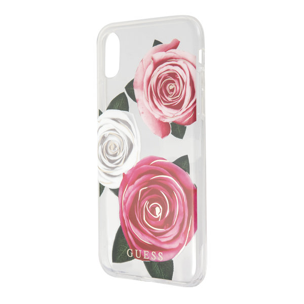 Чехол Guess Flower desire Transparent Hard для iPhone X/XS, Tricolor Roses (прозрачный фон)